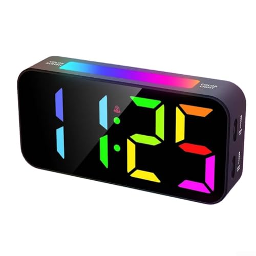 Reloj despertador digital LED con números que cambian de color RGB y 8 modos de luz, función de repetición doble, volumen de brillo ajustable, pantalla de 12 o 24 horas para dormitorio, escritorio