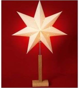 STAR TRADING Star Wood/Paper Checkered Star on Base with Star, Beige/Oak, White photo 2
