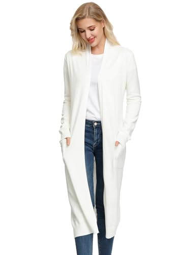 GRACE KARIN Womens Long White Cardigan Sweater Summer Cardigans Lightweight Business Casual Outfits Essentials Clothing