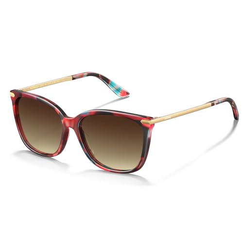 AVAWAY Womens Square Sunglasses Polarized UV Protection Red Cat Eye Metal Arm Acetate Frame Category 3 Sun Shades Sunnies