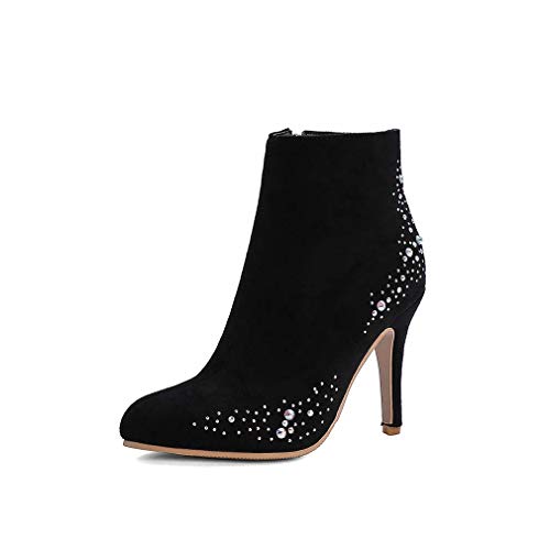 Joojaky Woman Fashion Pointed Toe Ankle Booties Stilettos Rhinestone Zipper Boots