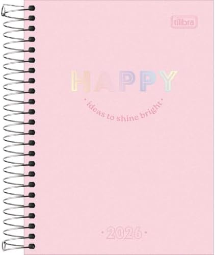 Tilibra - Agenda Espiral Diária 11,7 x 16,4 cm Happy 2026 - Rosa