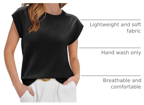 Image of Cicy Bell Womens Cap Sleeve Sweater Vest Summer Casual Sleeveless Knit Tank Tops Loose Fit Crew Neck Shirts Pullover