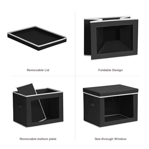 Image of Homsorout Stackable Storage Bins with Lids - Large Decorative Basket with Lids, Fabric Foldable Closet Organizer Bins, Shelf Organizer for Living Room, Dorm, 5 Pack, Black