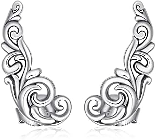 Leaf Ear Climbers Earrings for Women Sterling Silver Leaf Stud Crawler Earrings Vintage Victorian Jewellery Gift for Women Girls