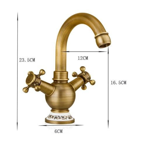 Mitigeur de lavabo en laiton antique résistant avec double commande rétro - 7