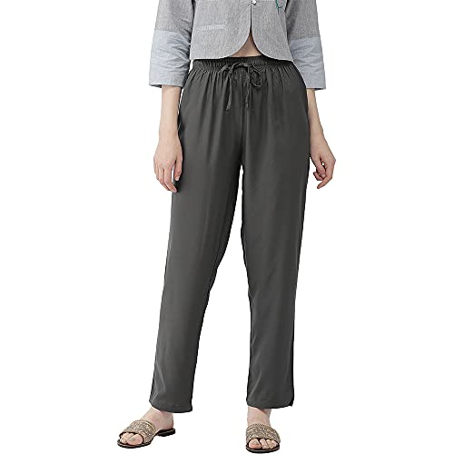 Image of GO COLORS Women Solid Mid Rise Relaxed Fit Viscose Casual Pants