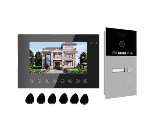 NGBFF Video Timbre, Videoportero inalámbrico Tuya Smart App de 7 Pulgadas, 1080P, con WiFi, for 1-4 hogares, Tarjeta RFIC, Timbre, Portero automático, intercomunicador for Villas.(P253C-1M714B1-86G1)