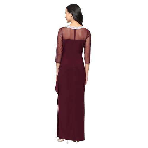 Image of Alex Evenings Women's Long Matte Jersey Mother of The Bride Dress with 3 /4 Illusion Sleeves (Petite and Regular Sizes)