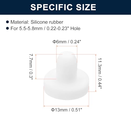 Image of uxcell 16 Pieces White Rubber Stopper, 6mm Plug Holes for 5.5-5.8mm /0.22-0.23 inch Hole