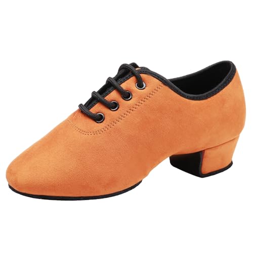 ZHENSI Latein-Tanzschuhe Damen Wildleder Geteilte Sohle Kinder Für Den Innenbereich Moderne Tanzschuhe Mit Niedrigem Absatz,Orange,38 EU