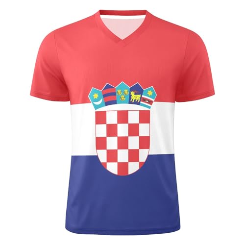 JIEASH Croatian Flag Men's Soccer Jersey Sports Training T-Shirt Breathable Athletic Short Sleeve