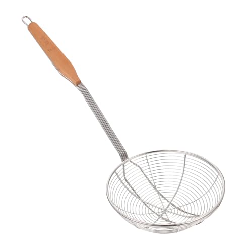 TOBBOMEY ステンレス製木柄スキマー ストレーナー 強化ワイヤーメッシュ 油切り用調理器具 キッチン揚げ物 水切り用スプーン