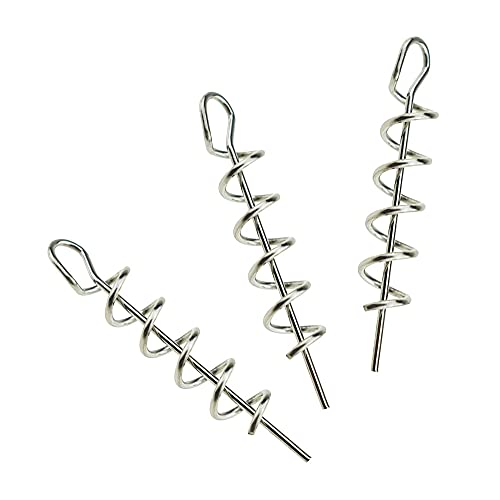 Binzzo Centering Pin Spring Twist Lock Fishing 33mm Length Screw Worm Hook Crank Grub Rig Fixed Bait Run Straight Self Align Long Enough Secure Not Off Center Stainless Steel for Soft Lure 50pcs