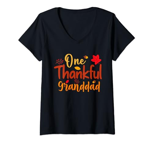 One Thankful Granddad Funny Thanksgiving Fall Autumn Gifts V-Neck T-Shirt