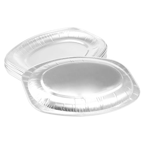 20Pcs Foil Trays, Aluminum Pans, Large Serving Catering Trays, Aluminium Foil Party Platters Oval Shape, Thickened Robust, BBQ Oven Baking, Food Containers Takeaway Box, for Party Barbecue Use