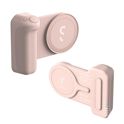Image of ShiftCam SnapGrip - Mobile Phone Camera Grip with Wireless Shutter Button - Magnetic Mount Snaps on to Any Phone - Built in Powerbank with Qi Wireless Charging - Tabletop Dock | Chalk Pink
