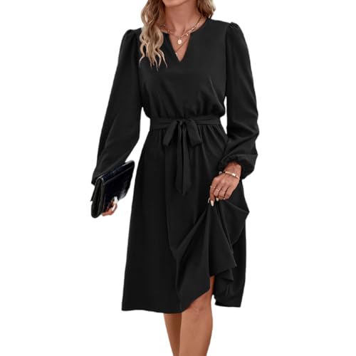 Robe mi-longue automne hiver confortable qui structure la taille - 2