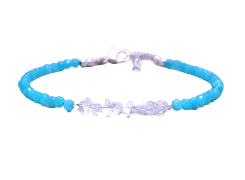 Bracelet en argent sterling avec diamant de Herkimer et amazonite facettée de haute joaillerie