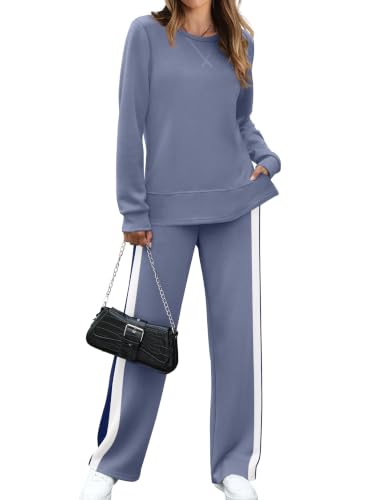 Image of OFEEFAN Women's 2 Piece Lounge Set Travel Airport Outfits Side Slit Tracksuit Wide Leg Loungewear Baggy Comfy Sweatsuit S-3XL