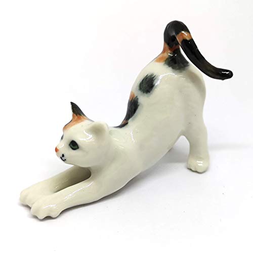 ZOOCRAFT Miniature Cat Figurine Collectible Ceramic Cute Dollhouse Hand Painted Porcelain Animal Statue