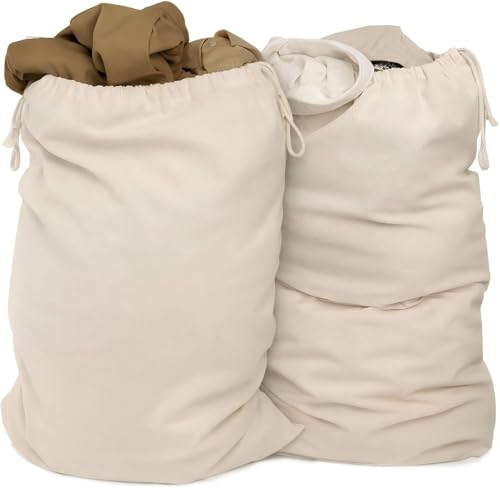 ELES VIDA® - XXL Wäschebeutel 2 Set 70x90cm aus 100% Baumwolle Natur - Extra große Heavy Duty Wäschesack - langlebig, Mit Kordelzug, Reise Wäschesammler Wäschebox Kleidersack Aufbewahrung