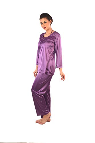 Image of Women's Satin Full Sleeve Night Suit Set of Top & Pyjama
