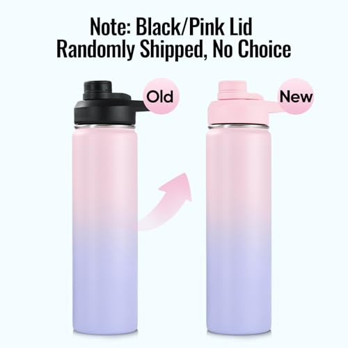 Image of Fijinhom Insulated Water Bottle with Handle, 304 Stainless Steel Water Bottles with Wide Mouth, Double Wall Vacuum Sports Water Bottle, BPA Free, Keep Cold and Hot, 24 Ounces, Pink /Purple