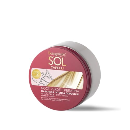 Bottega Verde - Sol Capelli, Maschera Intensa Doposole con olio di Noce verde e Keratina, 200 ml, Riparatrice Protettiva, con filtri UVA/UVB, per Capelli Stressati da Sole, Mare e Cloro