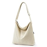 HIKARO Marca Amazon Bolsa de pana grande para mujer con tela gruesa y cremallera, beige