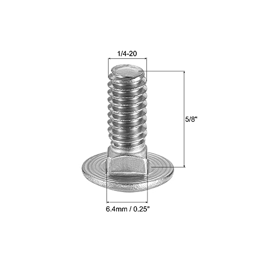 Image of uxcell 1 /4-20x5 /8 Carriage Bolt Round Head Square Neck 304 Stainless Steel 50pcs
