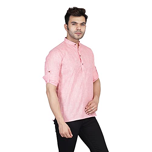 Image of TAHVO Men's Casual Cotton Kurta Shirt, Short Kurta