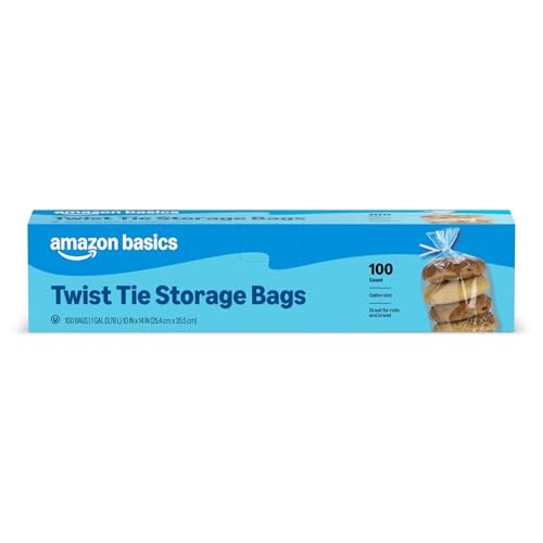 Amazon Basics Twist Tie Storage Bags, Gallon Size, Great for Bread and Rolls, 100 Count