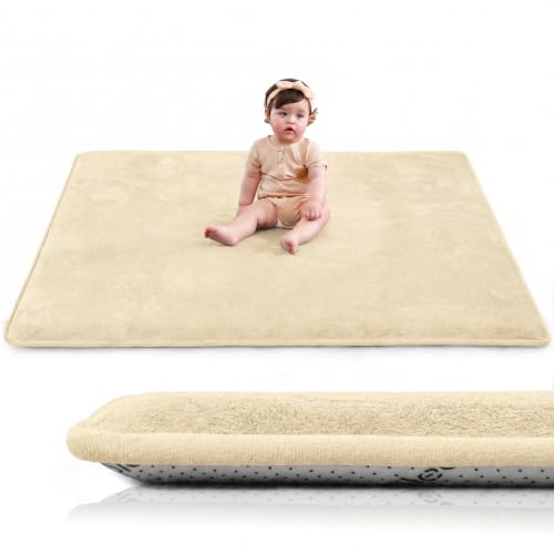 Huloo Sleep Baby Play Mat for Floor,1.3" Thick Elasti-Foam 50"×50" Playpen Mat for Tummy Time,Water Repellent Soft Coral Velvet for Toddler,Infant,Kids,Non-Slip Backing Safe for Crawling(Van