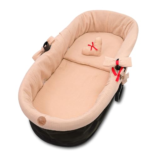 Cubre capazo universal cubrecapazos muselina   vestidura carro bebe nido cochecito accesorios set 3 piezas con almohada y inserción de góndola Beige