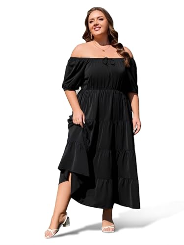 Mujer Vestido Largo Verano Elegantes Vestidos Casual Corto Manga de Primavera Vestido Playa de Fiestade Tallas Grandes Negro XXL