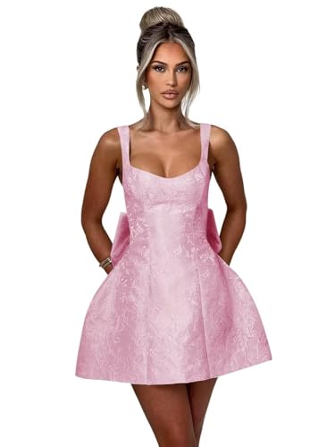 Image of Short V Neck Satin Homecoming Dresses Bow Mini Cocktail Prom Party Gown for Teens
