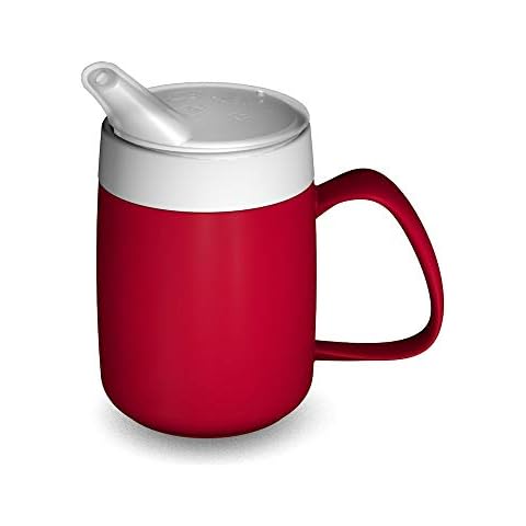 Ornamin Mug with Internal Cone 140 ml Red with Spouted Lid with small opening (model 207 + 806) | drinking aid, thermo mug, feeding cup Cover