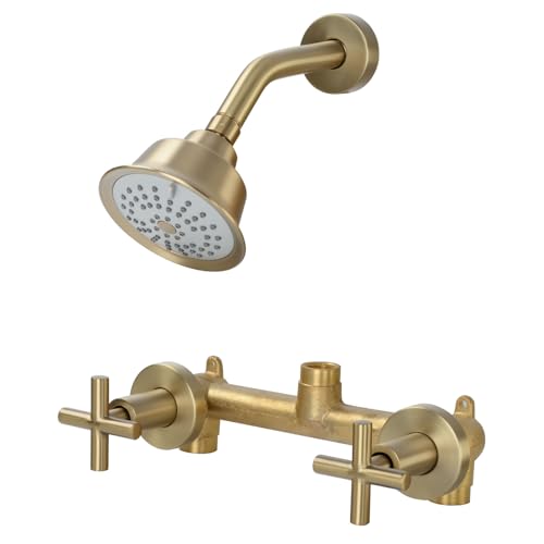 Lista de Juegos de grifería para bañera y ducha los 10 mejores. 41 kaphome Juego de Grifo de Ducha 2 manijas, Kit de embellecedor para bañera y Ducha con válvula empotrada, Grifo de Ducha de Pared de una Sola función con 2 perillas, Oro...