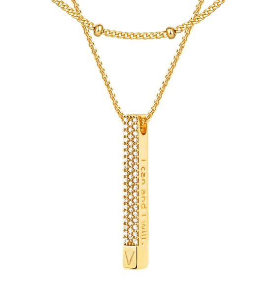 Jenosy Layering Kette Damen Kette mit Buchstaben Gold Personalisierte Kette mit Namen Zarte Halskette mit Stabanhänger für Damen 18K Vergoldete Namenskette Modeschmuck für Frauen und Mädchen