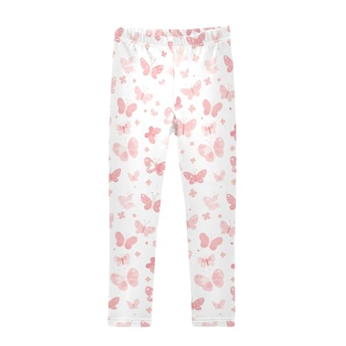 KLL Butterflies on White Pink Toddler Girl Athletic Leggings Casual High Waisted Athleisure Pants Exercise
