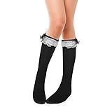 Damen Kniestrümpfe Schwarze Rüschen Strumpfband Niedliche Spitze Prinzessinnen Socken Hohe Lolita Socken für Mädchen