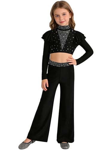 Tenue danse lyrique moderne fille avec pantalon large noir pour patinage