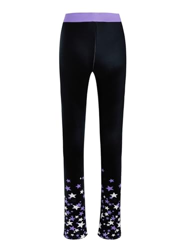 Kaerm Kids Girls Figure Skating Pants High Waist Gym Yoga Athletic Leggings Color Block Star Printed Tights4