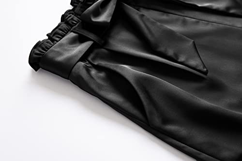 heipeiwa Womens Satin Pants Casual Dress High Waist Bow-Knot Cropped Paper Bag Pants4