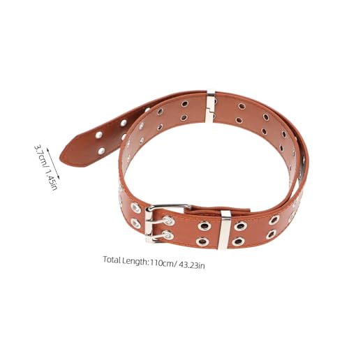 Didiseaon Double Grommet Punk Waist Belt with Chain Adjustable Wide PU Plus Belt for Jeans Edgy Fashion Statement Accessory Brown2