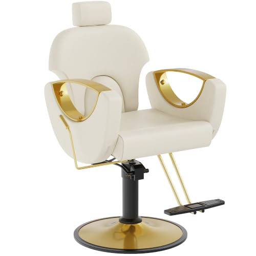 Image of LOUVIXA Barber Chair, Salon Chair for Hair Stylist, Height Adjustable Hydraulic Hair Reclining Salon Chairs, 360 Degrees Rotation, Multi-Function Shampoo Chair for Barbershop (White)
