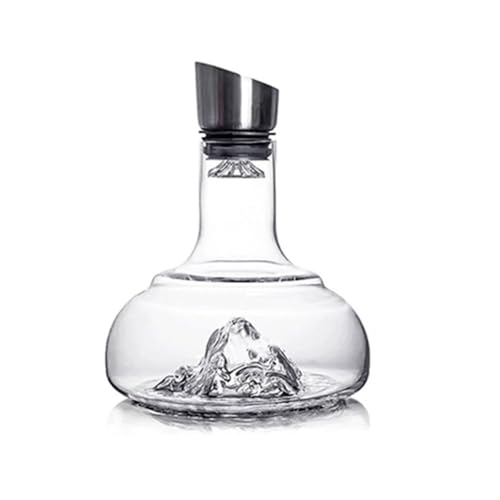 aireador de vino, Decantador de vino 1800 ml con tapa acero inoxidable y cristal estilo oriental diseño montaña(Transparent)
