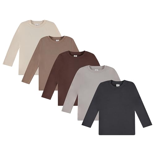 Image of Cudlie 5-Pack Toddler Boys’ Solid Long Sleeve Tees– Five Timeless Cotton Blend Crewnecks in Rich, Modern Colors