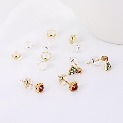 Prasacoo 12 Pcs Silicone Earring Backs Soft Clear Rubber Earring Backs for Studs Safety Earrings Backs Replacements Plastic Earring Stoppers for Earrings Hooks (6 Gold+6 Silver)